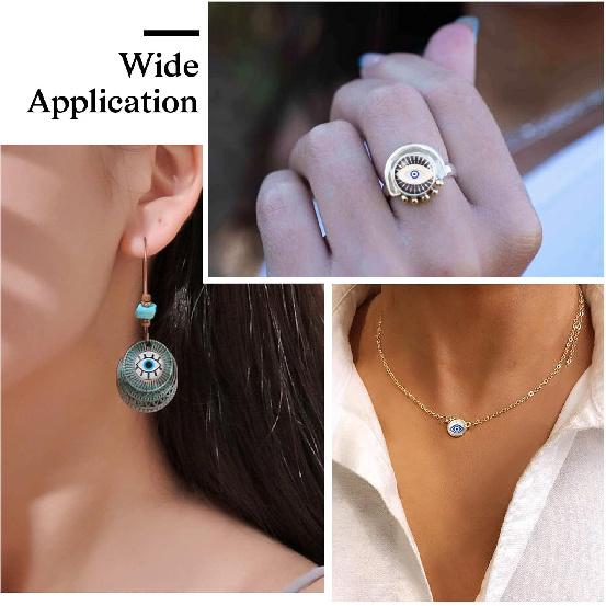 Pandahall 60Pcs Evil Eye Glass Cabochons - 12mm Half Round Flatback Dome Lucky Eye Cameo Gem Cover Beads for Pendant Props Photo Jewelry Making