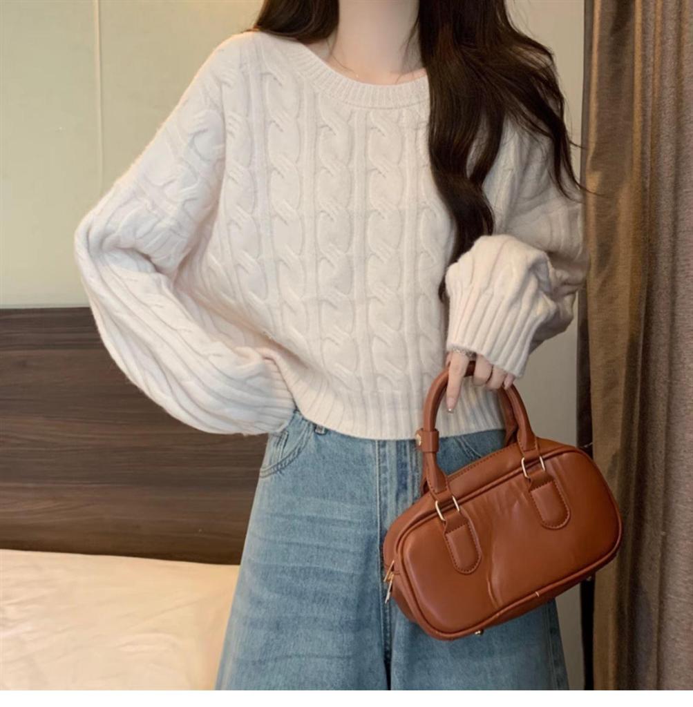 Women's Round Neck Cable Knit Sweater - Soft, Lazy Style for Spring & Autumn
