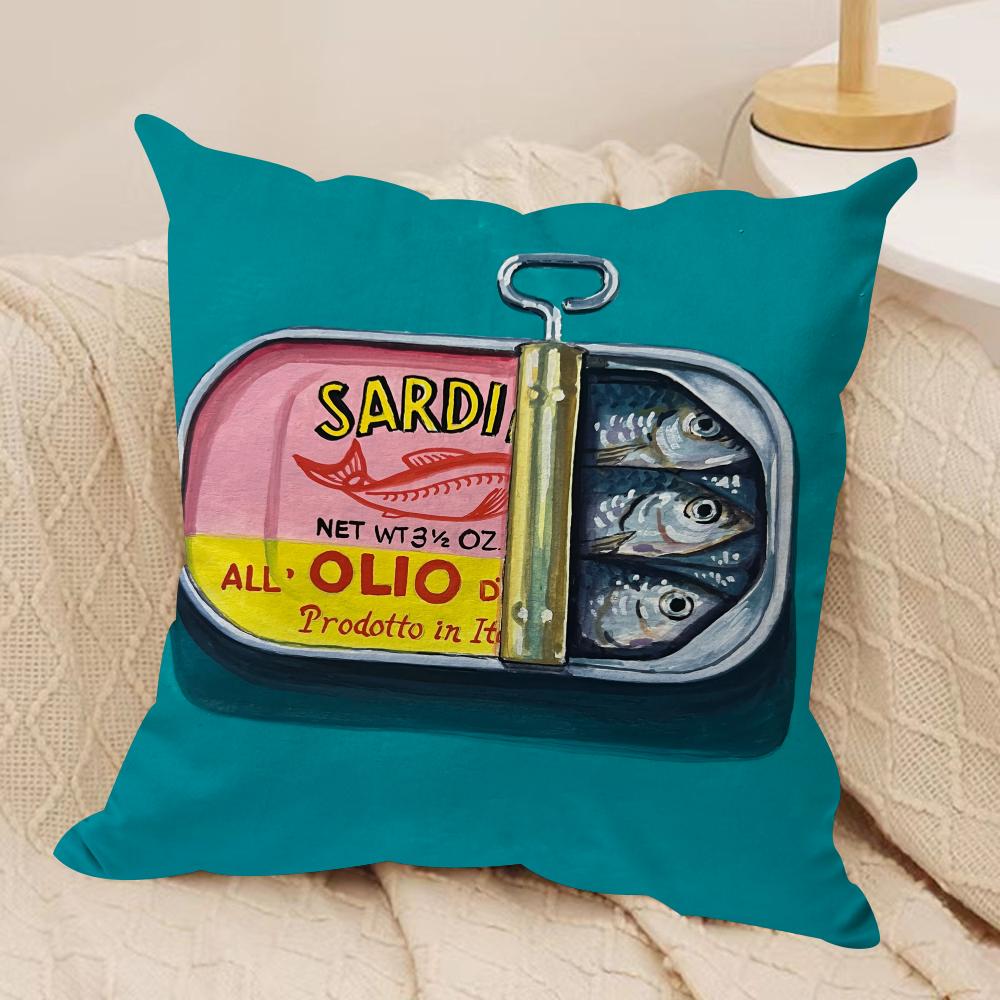CoastalCharm Sardine Can Cushion Cover Soft Plush Fabric DoubleSided Printed Sofa Cushion Cover for All Seasons Home Decor Gift