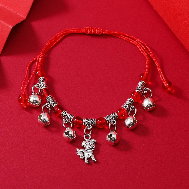 Zodiac red rope woven bell bracelet natal life men's and women's versatile hand rope anklet accessories