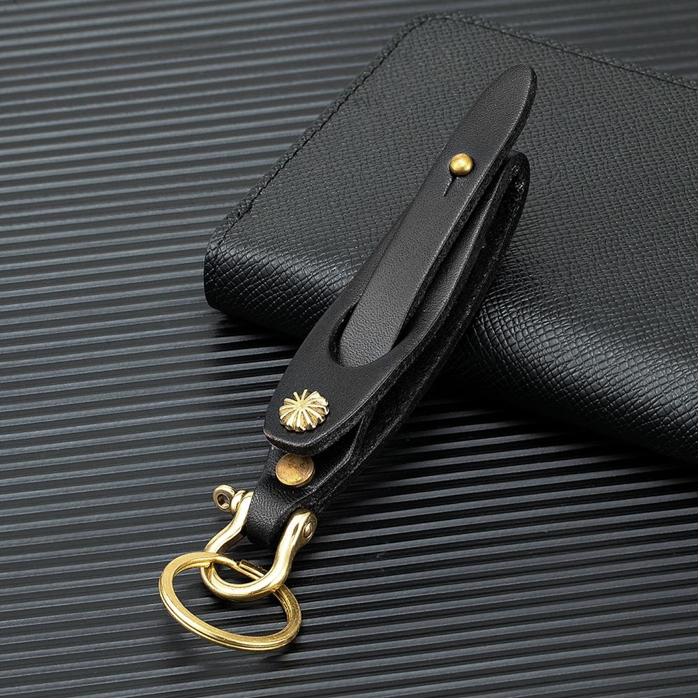 Handgefertigter Schlüsselanhänger aus pflanzlich gegerbtem Rindsleder für Männer und Frauen, schlichter Anhänger für Autoschlüssel, Messing-Hufeisenschnalle, zum Anhängen an der Taille