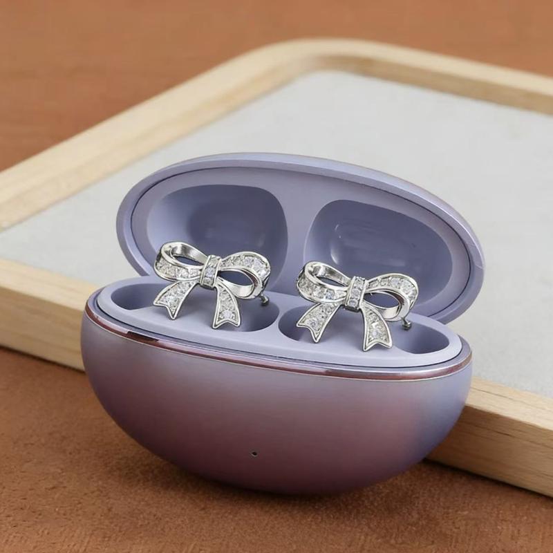 Butterfly Rhinestone Decor Detachable Bluetooth Headset Clip-on Earphone Exquisite Fashion Accessory for Ladies