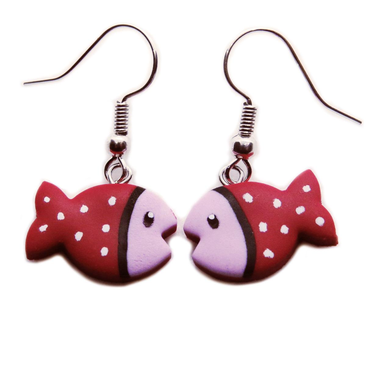 

Сокровища Лили [R6433] - Серьги ручной работы «Колумбайн и Арлекин» с красной розой (Рыбы) - 16x11 мм