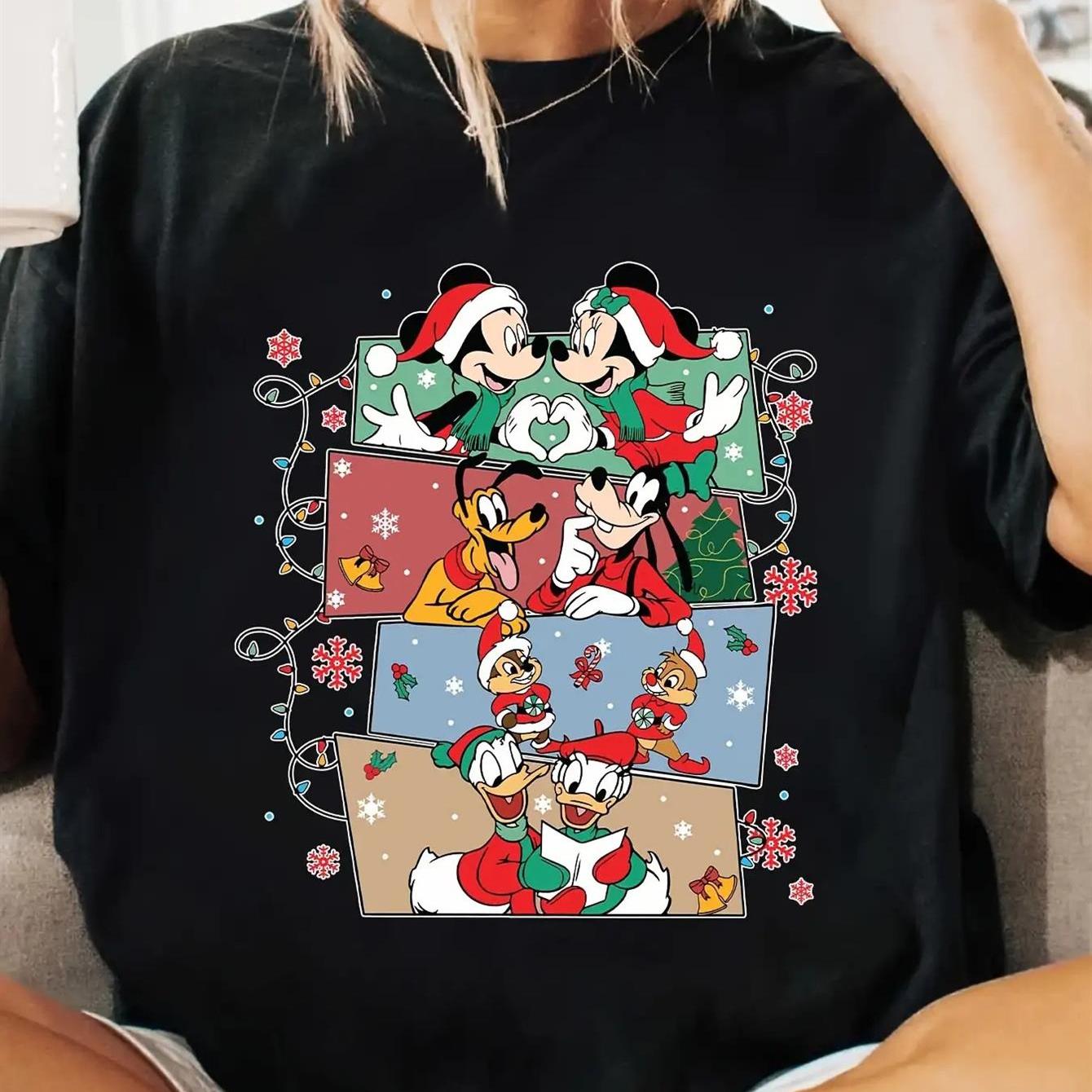 Mickey and Minnie Christmas Pattern Tshirt Mickeys Iconic Face and Minnies Bow Soft and Breathable Fabric Cotton S