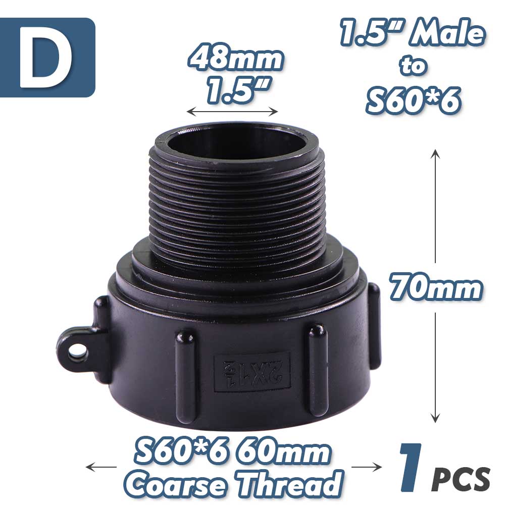 1/2" 3/4" 1" 1.5" 2" 3" 4" IBC Water Tank Conver Adapter Fine X Coarse Thread 1000L Ton Barrel Garden Irrigation Valve Fittings