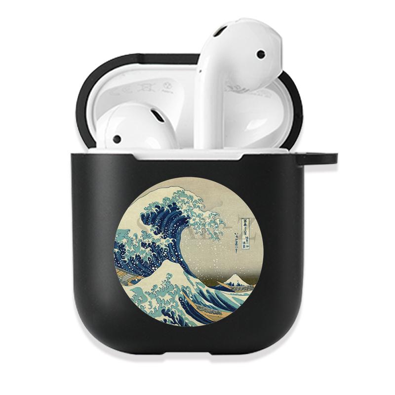Soft Black Silicone Case for Apple Airpods Pro 3 2 1 The Great Wave of Kanagawa Bluetoooth Wireless Earphone Cases Airpod Cover