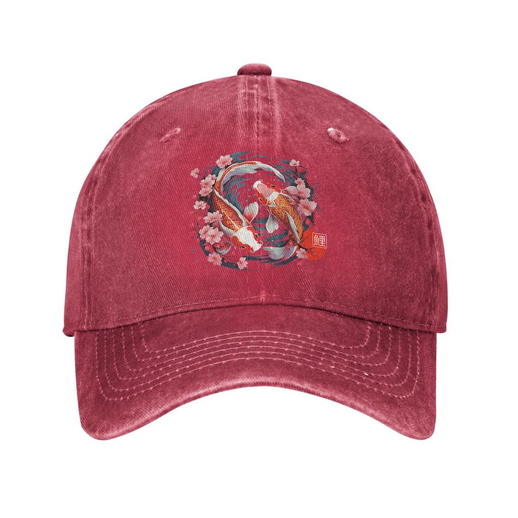 Carpe Koï Japonaise Fleur de Cerisier Casquettes de Baseball Décontractées Usées Lavées Snapback Style Unisexe Extérieur Été Chapeaux Casquette Cadeau