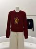 Women's Winter Red Retro Crochet Floral Wool Sweater