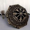 Wikinger Kompass Vegvisir Nordisches Symbol Wandteppich Wandbehang Dekor Schirm, Niedlicher Schirm mit Niedlichem Design, Tragbarer 3-Fach Kompakter Schirm für Männer &
