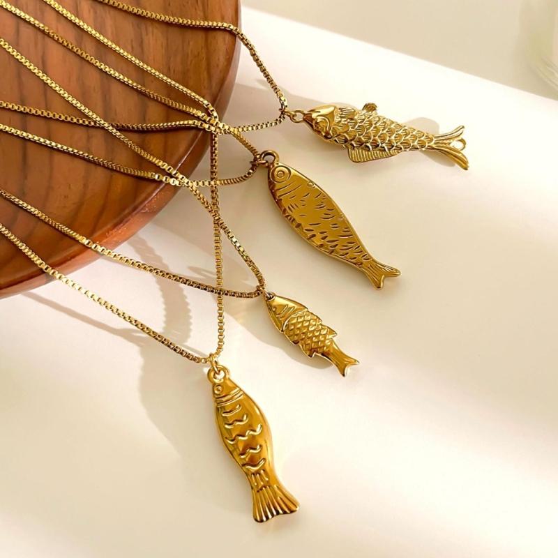 Stylish Fish Charm Handmade Necklace Stainless Steel Everyday Jewelry Gift For Her Trendy Clavicle Chain