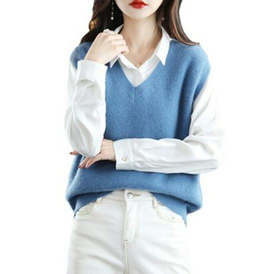 Autumn/Winter 2021 Long-Sleeve Square Collar Knit Wool Dress for Women - Knee-Length