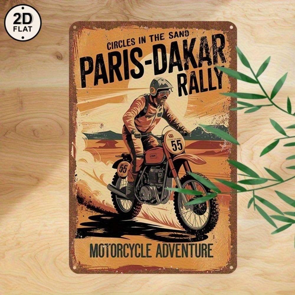 

Vintage Metal Poster Motorcycle Rally Paris Dakar Garage Wall Decor