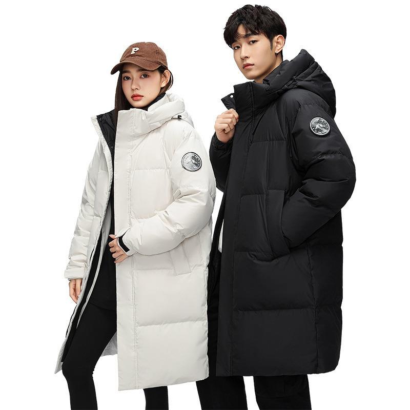 Winter New Down Jacket Men's Trend Loose Medium and Long Knee White Duck Down Couple Hooded Winter Coat
