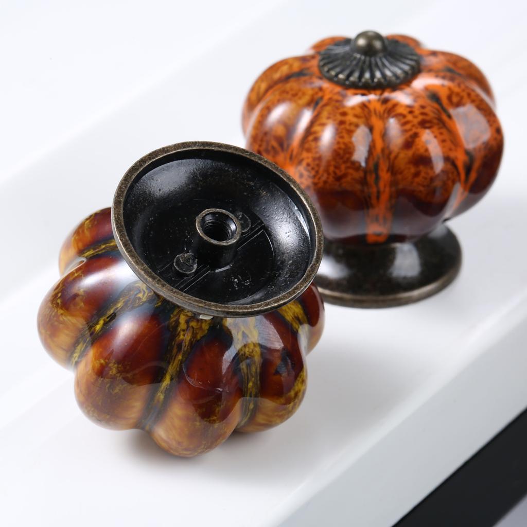 1pc Antique Pumpkin Ceramic Door Knob for Cabinets Cupboard Dresser Drawers Kitchen Furniture Handles Pulls with 2 Sizes Screws