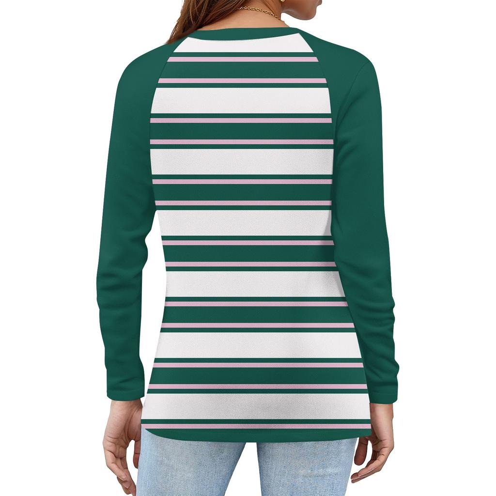 Camiseta de Mujer Estampada Botón Manga Larga Diario Fin de Semana Moda Básica Cuello en V Regular Top