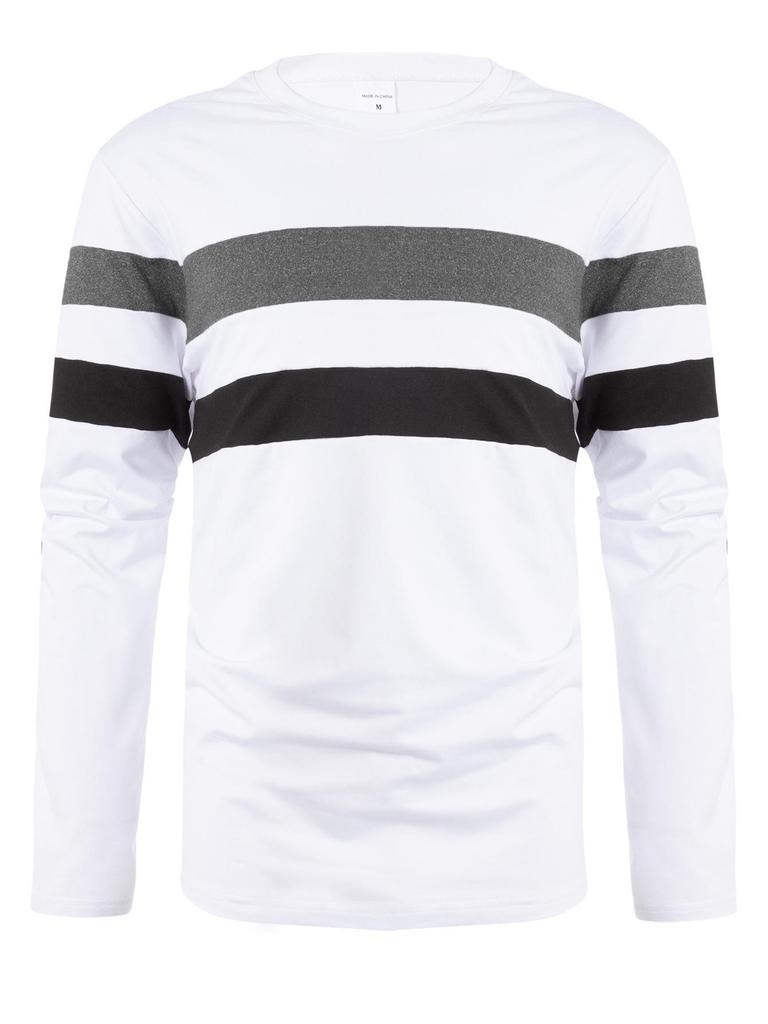 Plus Size Men's Color Block Crew Neck Long Sleeve Base Layer Pullover for Autumn & Winter