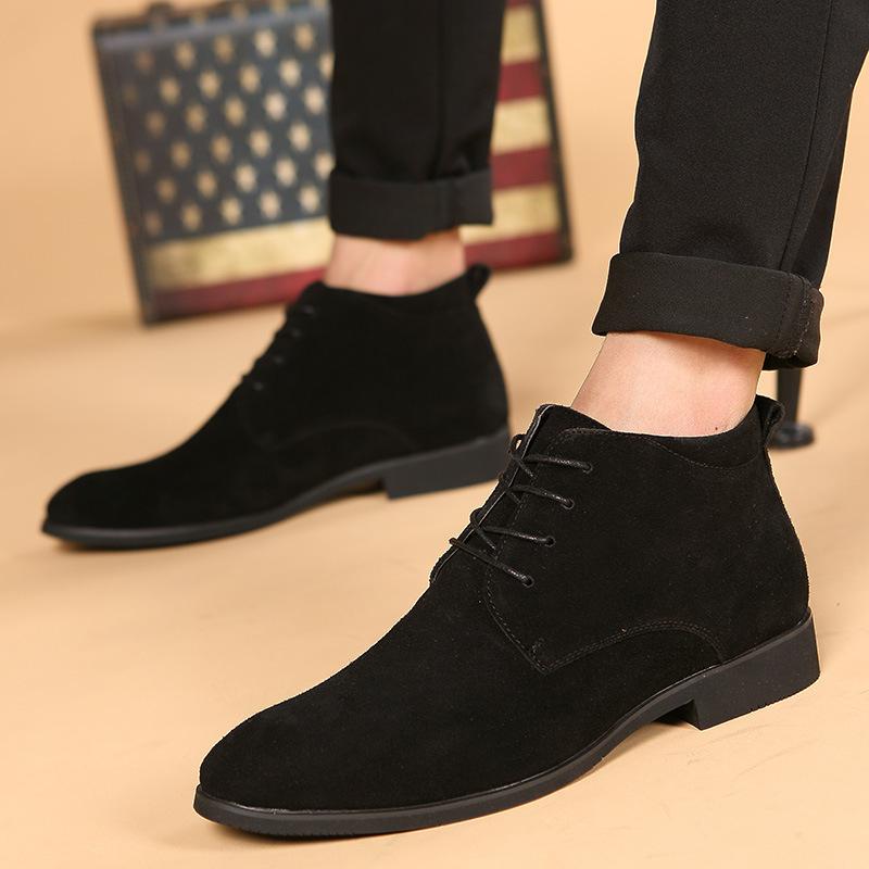 

Autumn Winter Men s Suede Chelsea Boots Pointed Toe Business Men s Brown Ankle Boots Outdoor High Top Casual Shoes Men Boots 38 чорний