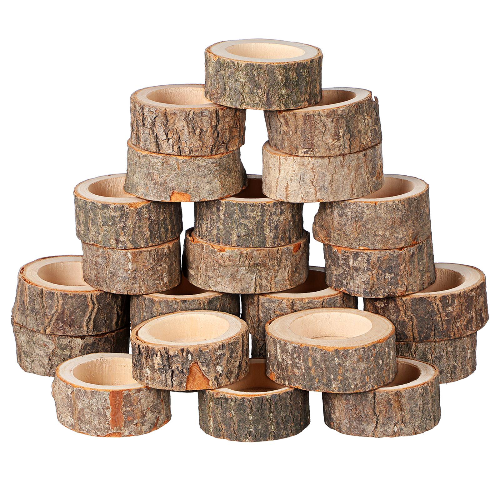 24 шт. Деревянные подставки Натуральный березовый пень Набор подставок для чайных свечей для деревенских центральных элементов Домашний декор День благодарения Рождество