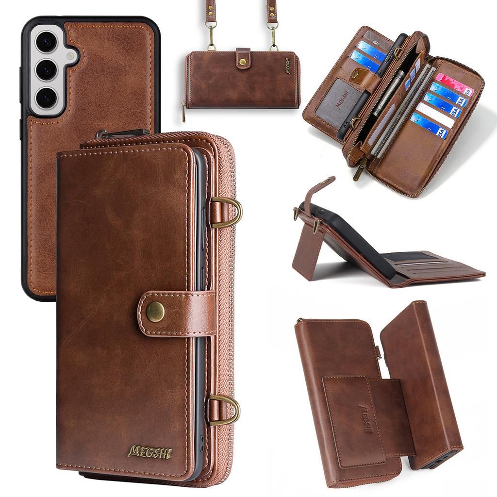 Seria MEGSHI 020 dla Samsunga Galaxy S23 FE Etui Skórzany Pokrowiec na Telefon Crossbody Odpinany Portfel
