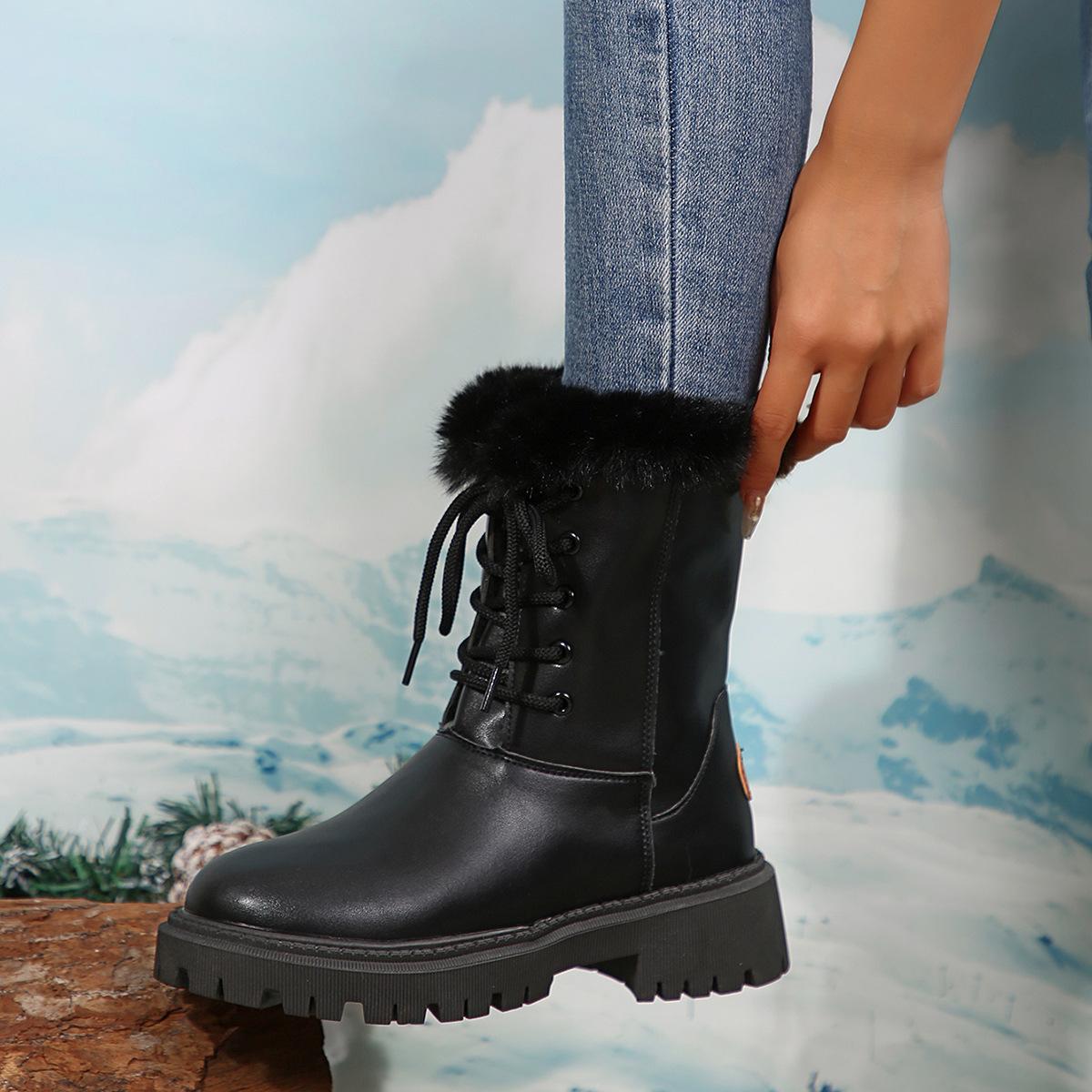 

Повседневные универсальные ботинки Martin Mao Mao 2025, новые зимние ботинки большого размера с круглым носком и ремешком спереди, толстый каблук, однотонные женские 42 чёрный