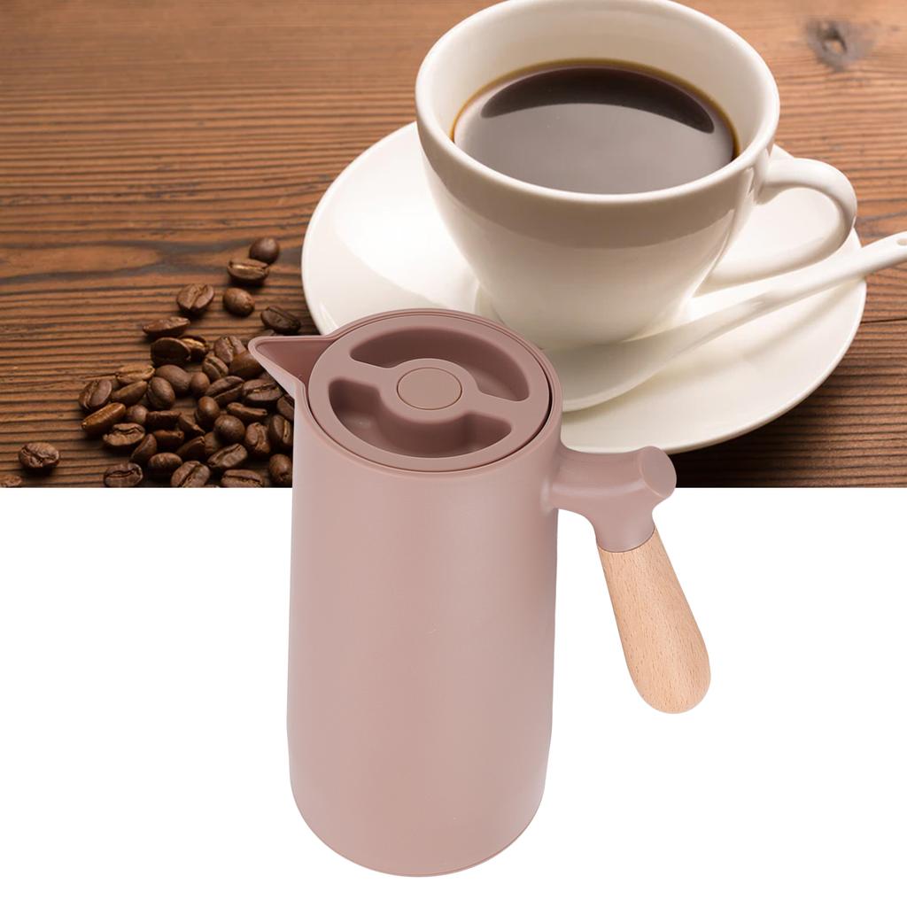Coffee   Simple Stylish Portable 1L Large Capacity Beech Wood Handle 12h Thermal Insulation Coffee Pot