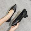 Work Shoes Women's Black Medium Heel Soft Sole Thick Heel Leather Shoes Career Job Interview Hotel Soft Leather Tooling Comfortable Single Shoes