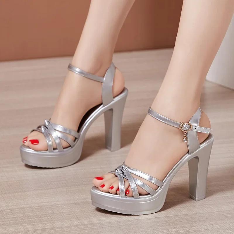 10cm Small Size 32-43 Block High Heels Sandals Summer Woman Wedding Shoes 2024 Thick Platform Sandals Women Soft Leather Sandal