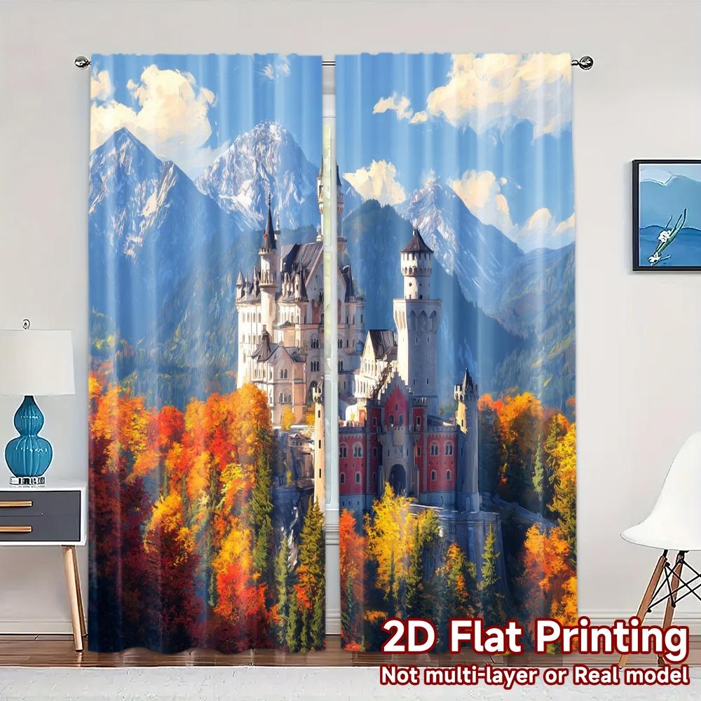 

2pcs 2D FLAT PRINTING Curtains (Without Rod) AutumnCastle Popular Light Filtering Curtains Machine Washable Fabric Curtains Art 100*130 Rod Pocket 1pcs