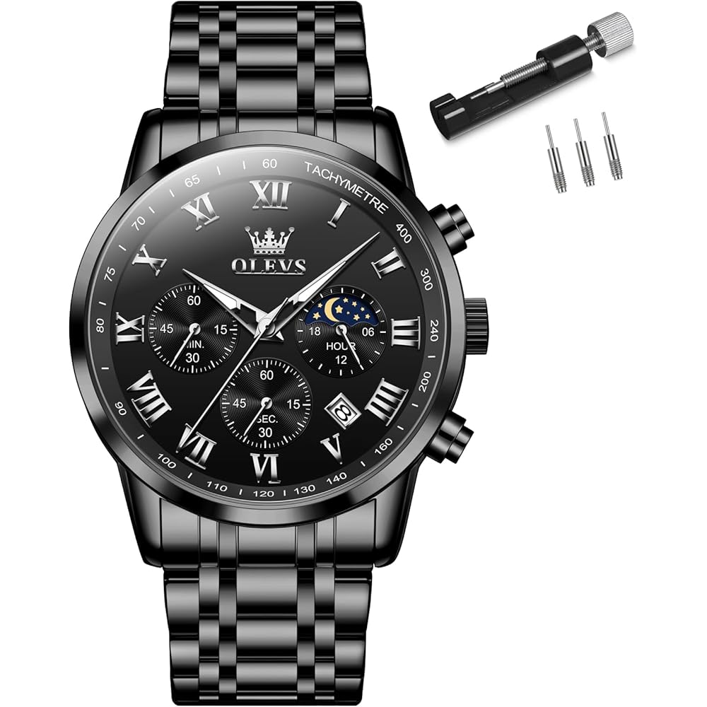 Men s Analog Quartz Watch Black Waterproof Stainless Steel Business Casual Timepiece