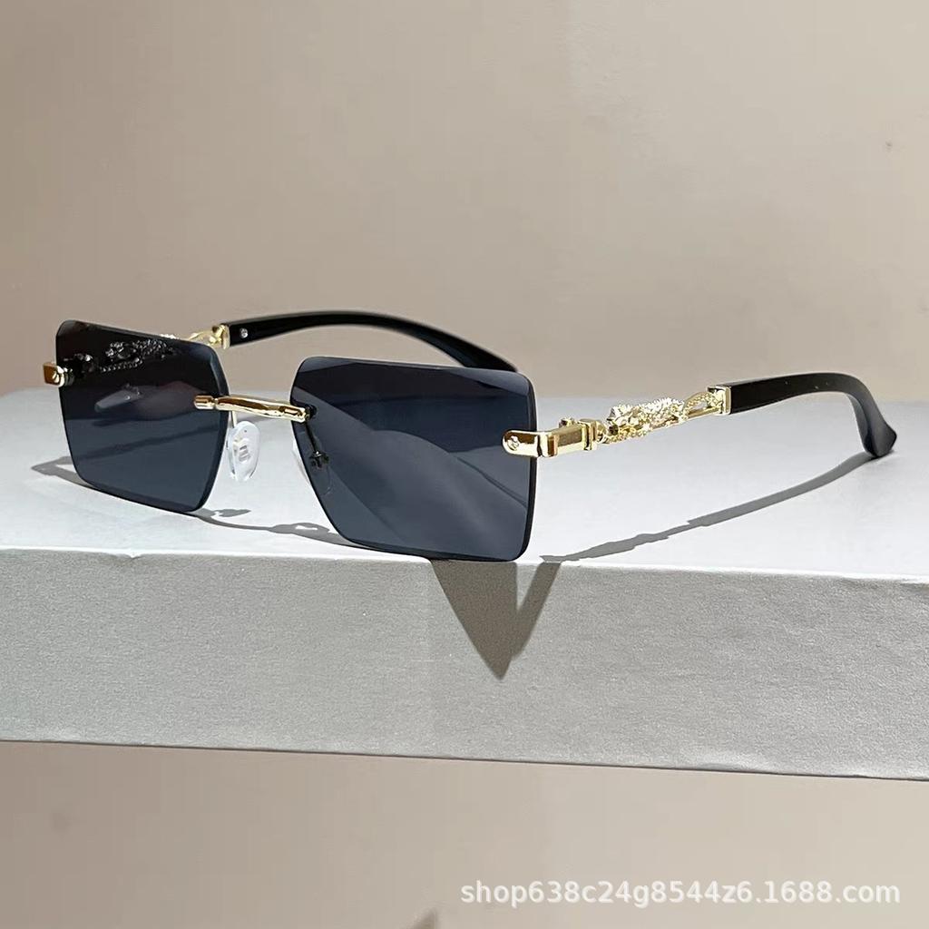Square frameless sunglasses men's European and American trends leopard head zinc alloy fashion glasses sunglasses spot