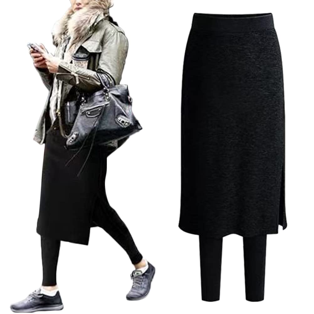 

Minesam Warm Culotte Skirt with Perfect for Fall and Winter Size Women s Fleece-Lined Leggings, (01 Black, Fleece-Lined, XL)