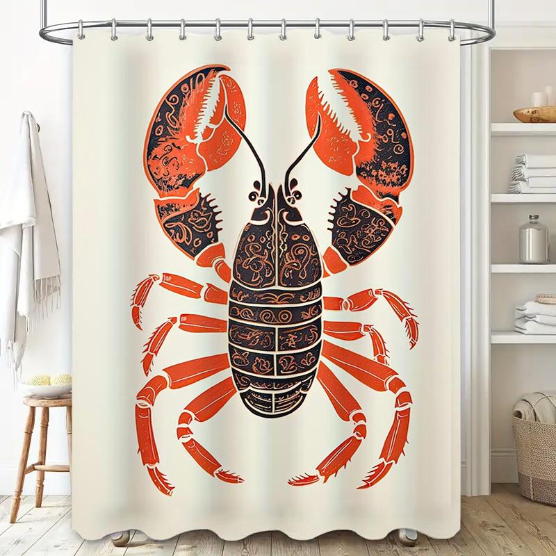 Stylish Lobster Shower Curtain for Bathroom Decor Orange Black Print Design, Waterproof Fabric for Wet Areas Size 72x84 inches A
