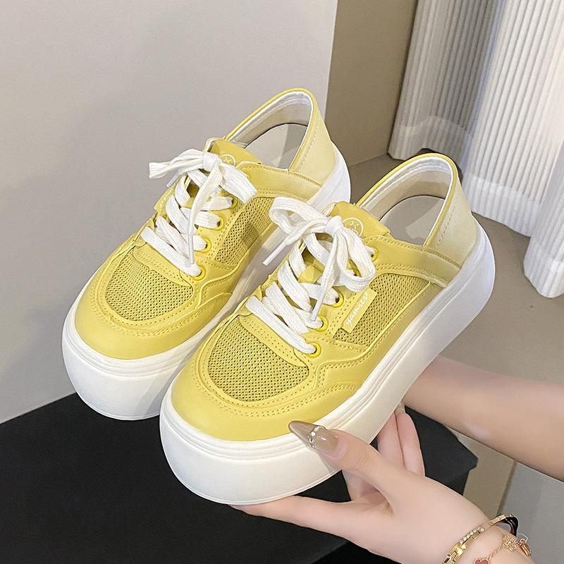 ins trendy thick sole two wear little white shoes women's 2025 summer new versatile mesh breathable height increase casual lightweight board shoes