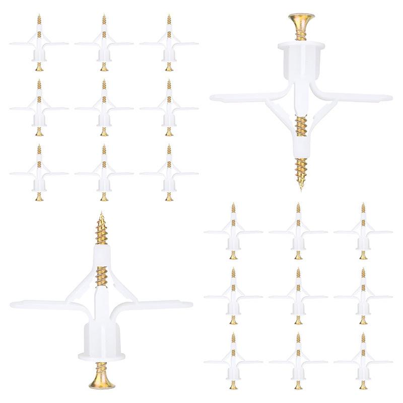 Airplane-Shaped Expansion Tube with Screws, 50/40pcs Boxed, 3 Sizes Drywall Anchor.