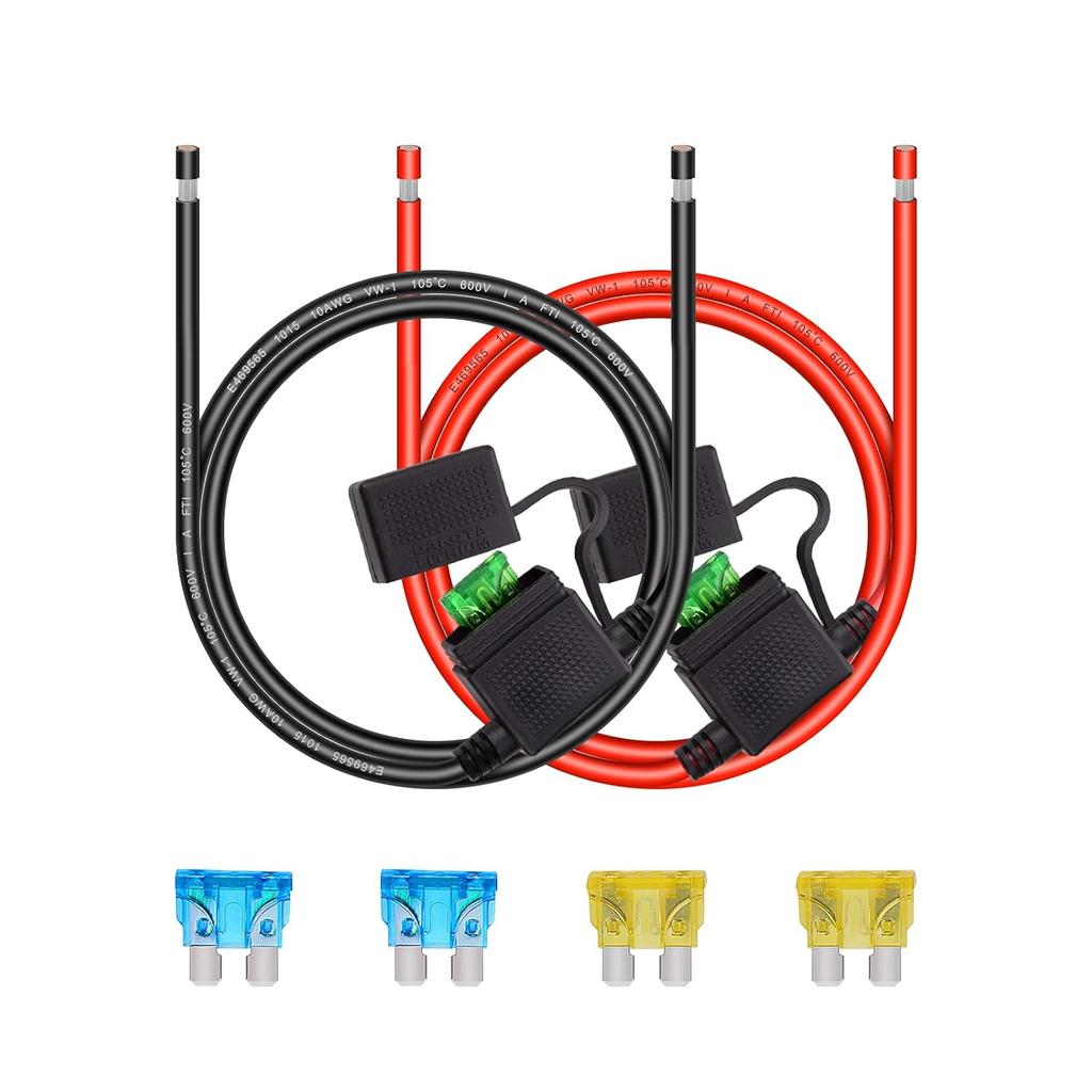 10 Gauge Fuse Holder - 10 AWG Inline Heavy Duty Wire Fuse Holder with 30 AMP ATC/ATO Blade Fuses for Automotive Car Motorcycle Marine RV 2Ft/60CM