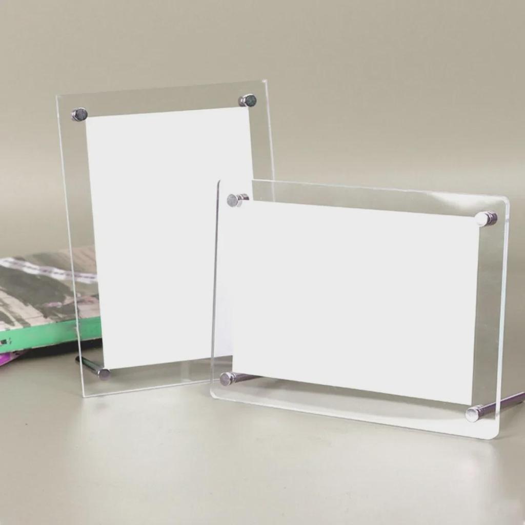 6" Double-Sided Acrylic Photo Frame Stand, Transparent Wall Hanging for Postcards & A4 Posters.
