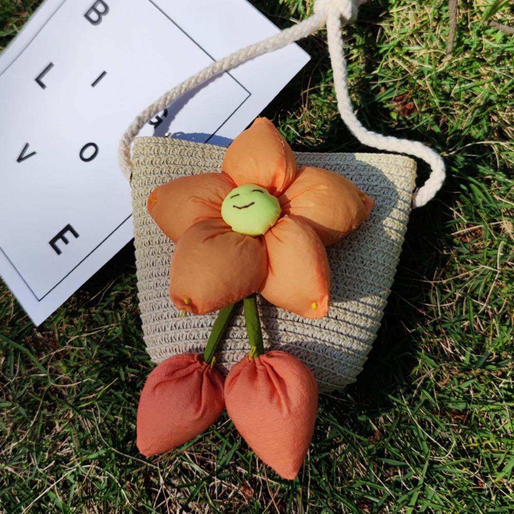 Handmade Summer Children Girls Shoulder Bag Flower Straw Baby Bags Messenger Bag Kids Keys Coin Purse Cute Princess Mini Handbag