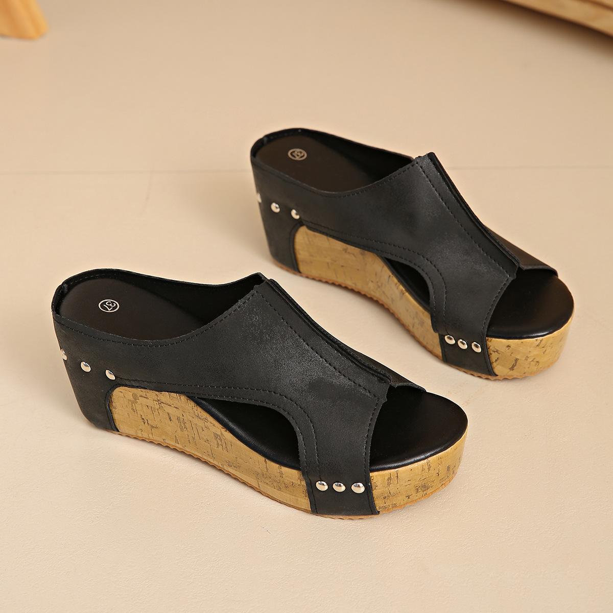 

Foreign trade large size slope heel cool slippers 2025 summer new retro platform Roman sandals women s fish mouth muffin slippers 37 чорний