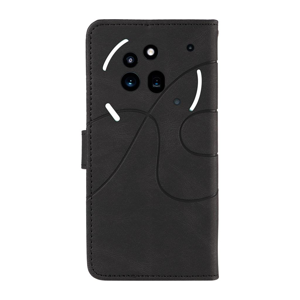 For Nothing Phone (3a) Pro Wallet Case Leather Phone Cover Stand with Curved Line Design -  Black