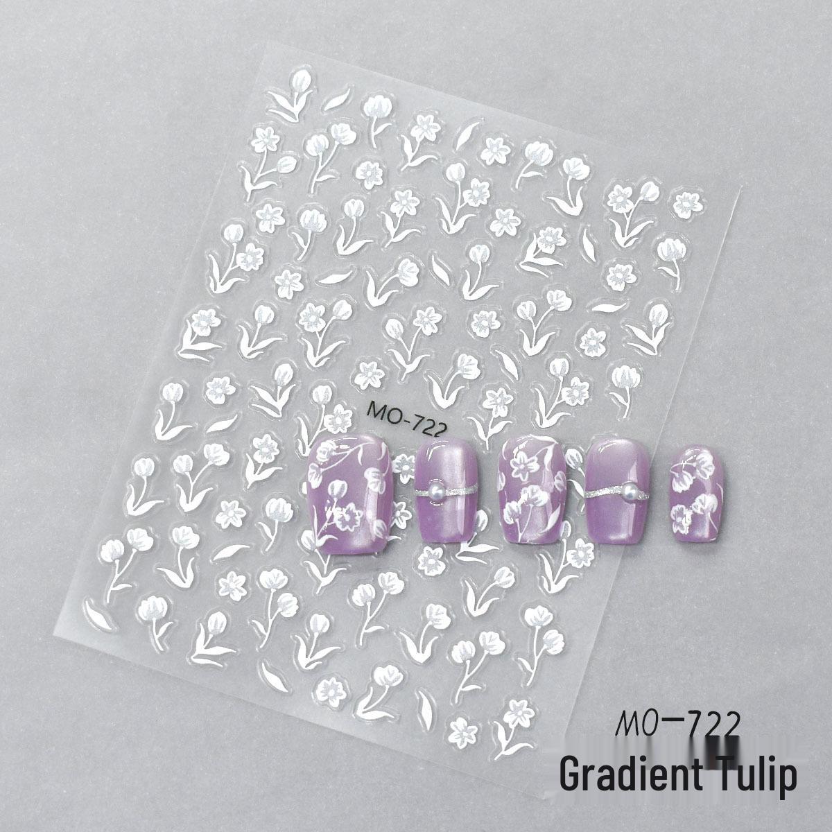 5D Embossed Gradient Tulip Nail Art Stickers - Retro 3D Small Flower Decals