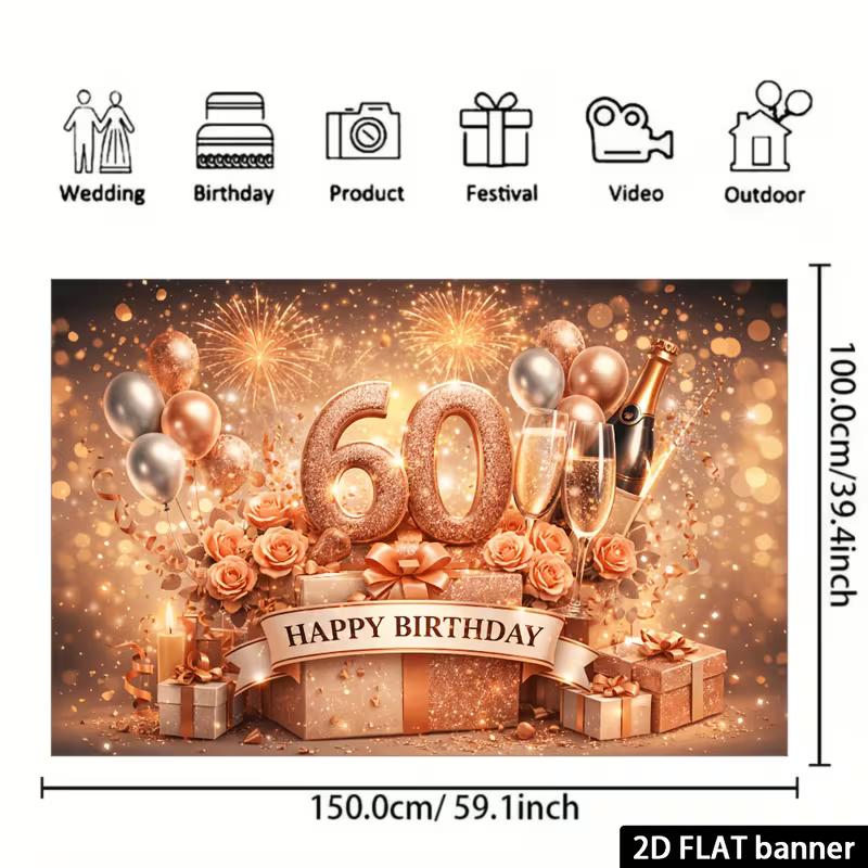 Sfondo 2D Oro Rosa 60° Compleanno Numero 60 Scintillante Banner Fotografico