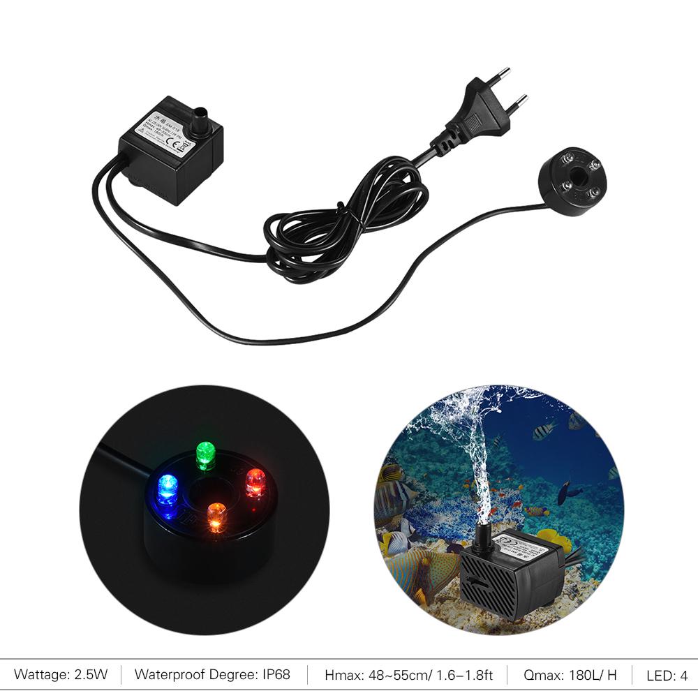 180L/H 2.5W Submersible Water Pump with 4 LED Light Ultra Quiet for Pond Aquarium Fish Tank Tableto