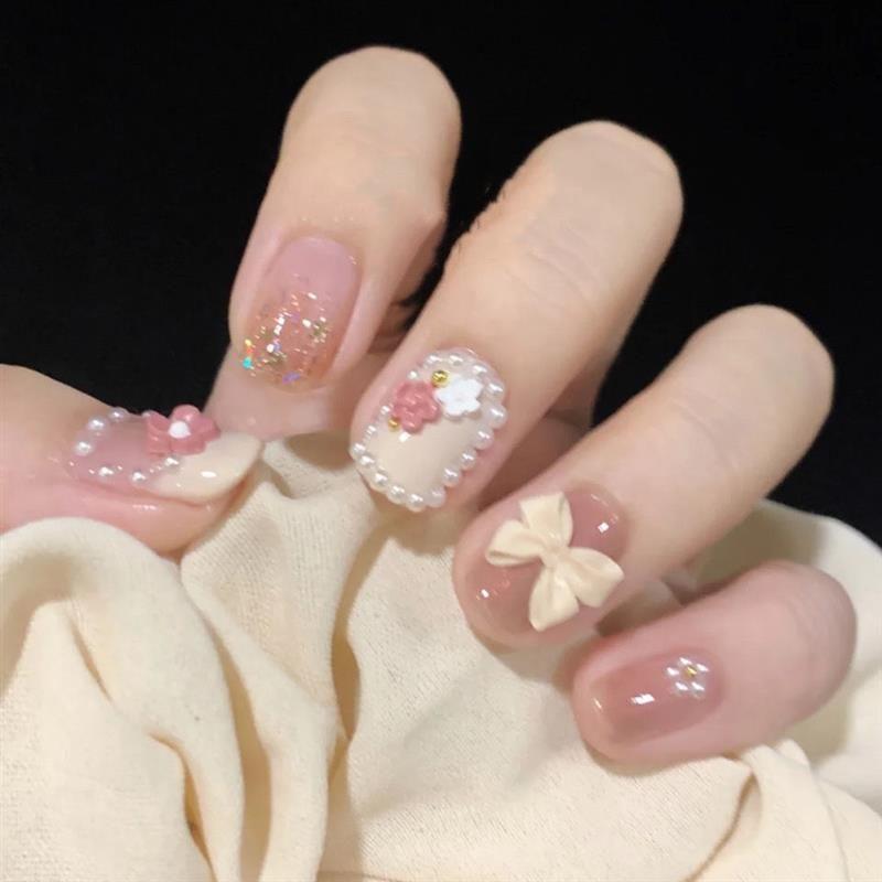 

Handmade Kids Wear Armor Girl Fake Nails Nail Stickers the Dance of Cherry Blossoms Cute Bows Cherry Blossom Handmade Cherry Blossom Rain Medium, Pink Cherry Blossoms