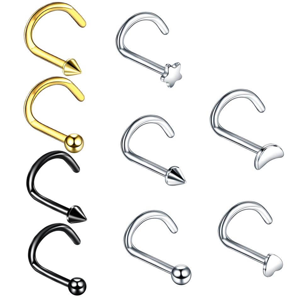 1PC 20G Steel Prong CZ Nose Screw Rings Nariz Earring Nostril Piercings Opal Twist Curved Bar Gem Nose Bone Stud Rings Jewelry