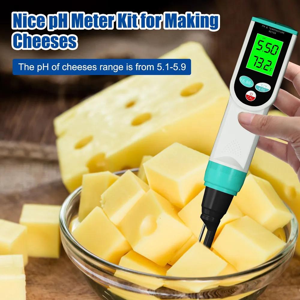 Digital Food PH Meter 0.01 Resolution PH / Temp Sensor High Precision Waterproof PH Tester For Meat, Dough, Sausage, Cheese Cosmetics