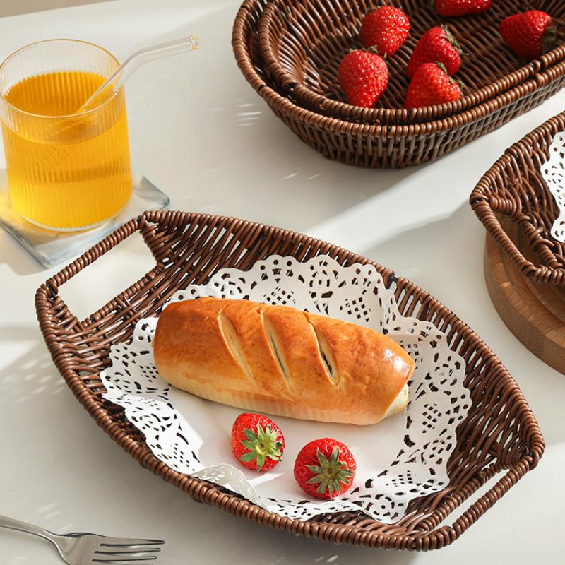 Imitation Rattan Tray Fruit Basket Bread Tray Deep Fried Food Tray 100pcs Lace Oil Absorbent Paper