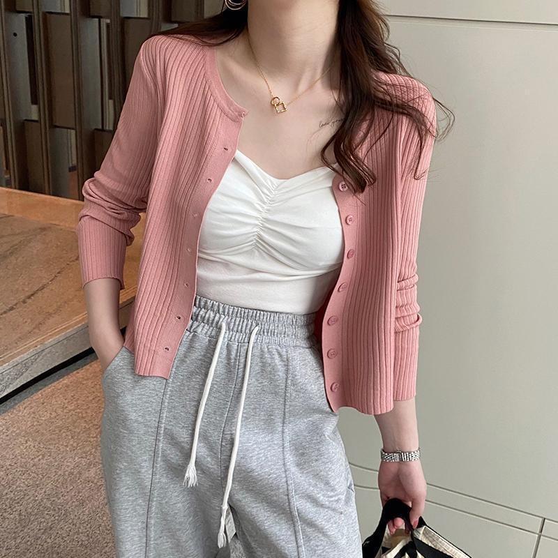 Ice silk knitted cardigan women's thin summer suspender skirt outer cover blouse sunscreen knitted sweater jacket air-conditioned shirt top