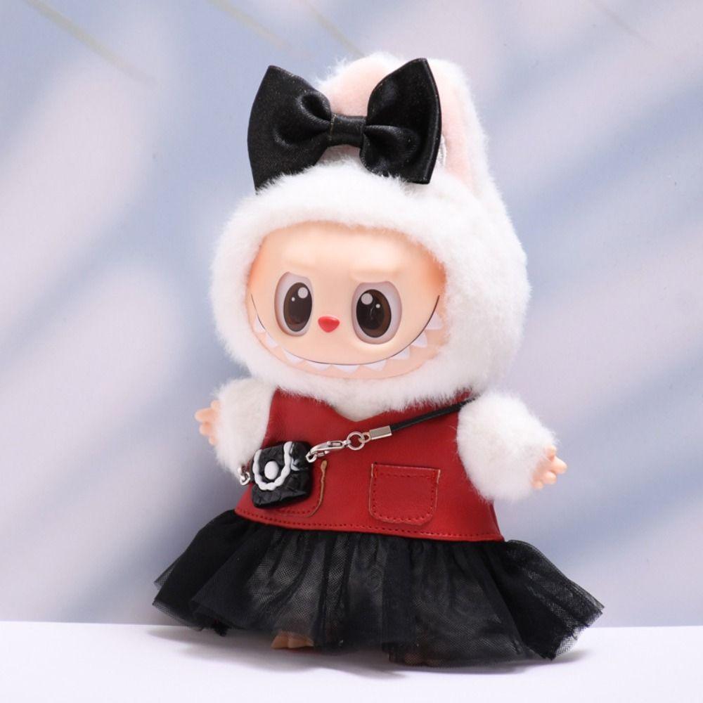 Cardigan Sitting Labubu Time Cloth Black Gauze Skirt 17cm Plush Dolls Clothes Kids Girls Toys