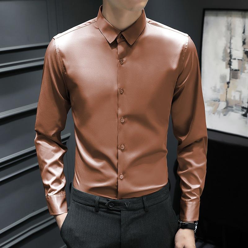New Stretch Anti-Wrinkle Men's Shirts Long Sleeve Dress Shirts for Men Slim Fit Social Business Blouse Shirt