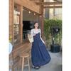 Kumikumi Idle Style Thin Suit Long Sleeves T-shirt Women Fall Bandage Dress Gingham Sling Dress Two-piece Set